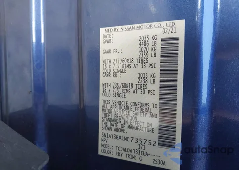 2021 Nissan Rogue Sv Fwd z USA, uszkodzony, nr VIN 5N1AT3BA1MC735752